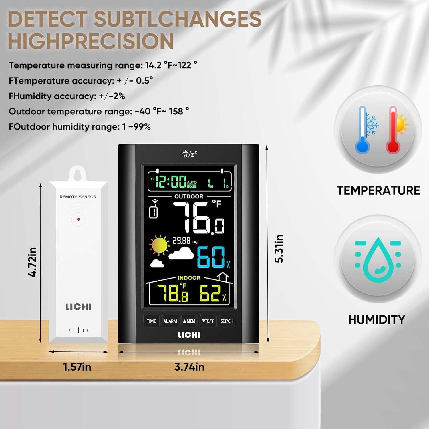 Estación Meteorológica Inalámbrica LICHI LC808 con Sensor 100m