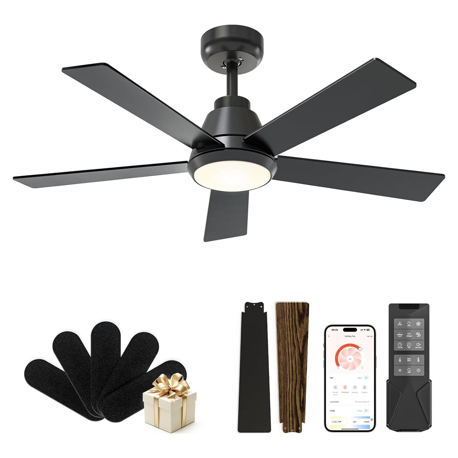 Ventilador de Techo CubiCubi 106.68 cm Negro con Luz y Control Remoto