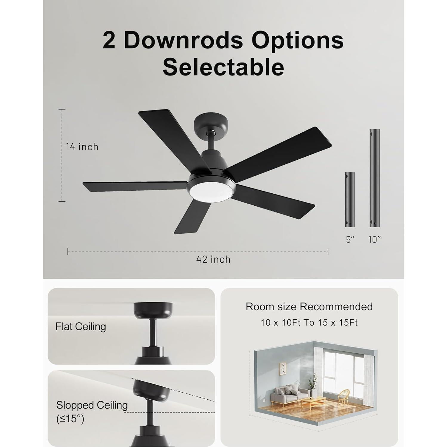 Ventilador de Techo CubiCubi 106.68 cm Negro con Luz y Control Remoto