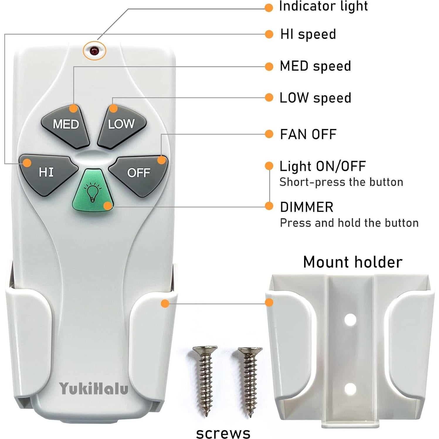 Control Remoto Universal YukiHalu para Ventilador de Techo 3 Velocidades