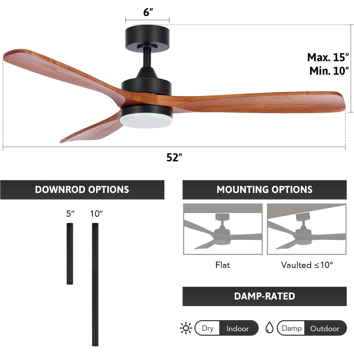 Ventilador de Techo VONLUCE 52" con Luces y Control Remoto