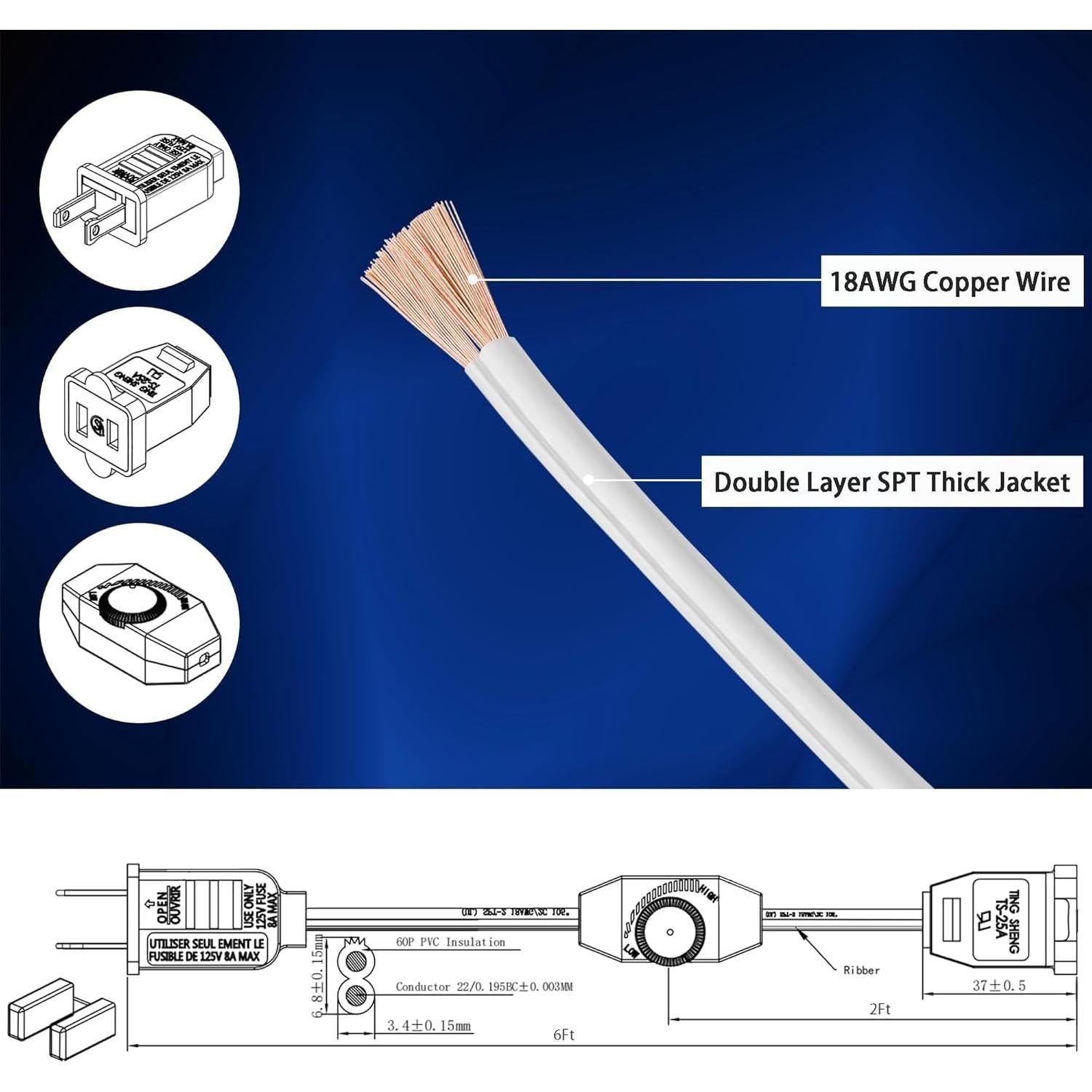 Cable de Extensión con Interruptor Regulador Fiabtool 1.8m