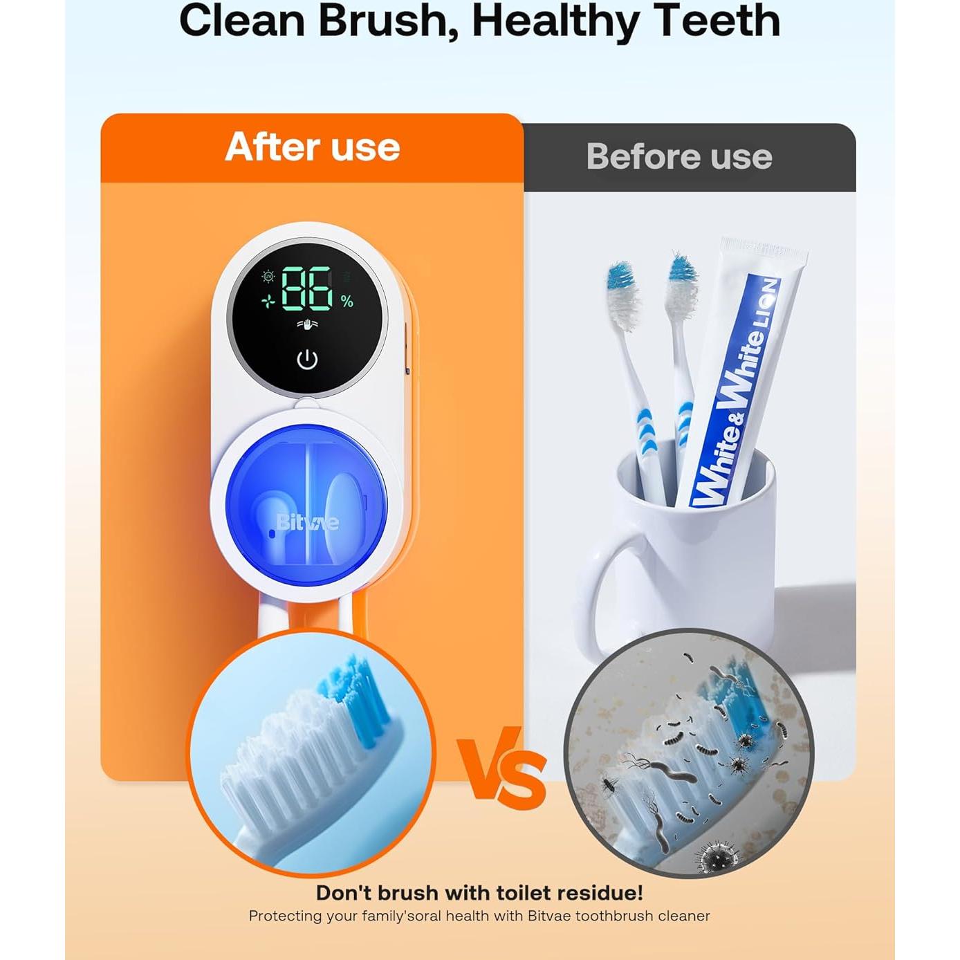 Limpiador de Cepillos de Dientes Bitvae con Soporte Pared LED