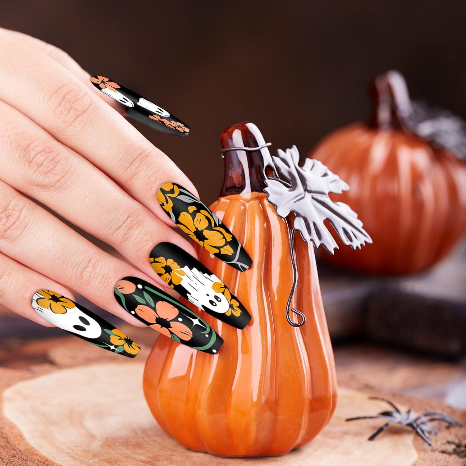 Placas de Uñas Halloween Whaline 4 Pcs Estampado Fantasmas