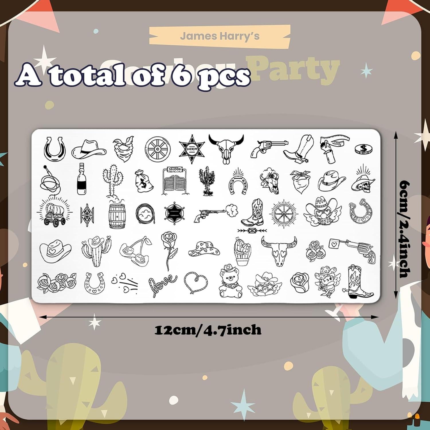 Set de 6 Placas de Estampado de Uñas Whaline - Diseño Oeste