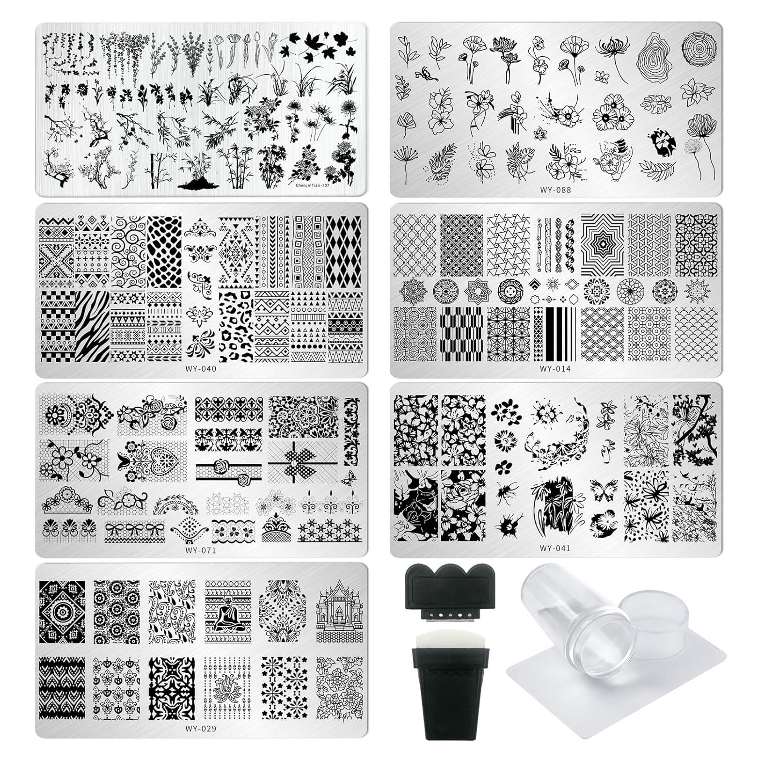 Kit de Estampado de Uñas AddFavor 6 Piezas con Estampador