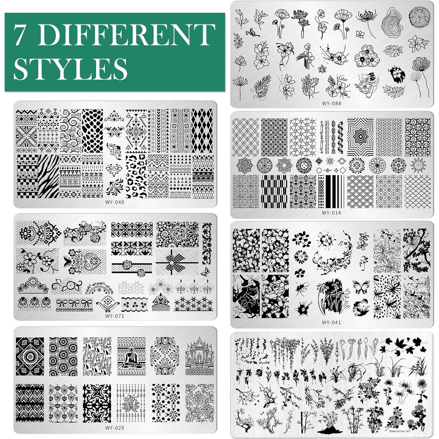 Kit de Estampado de Uñas AddFavor 6 Piezas con Estampador