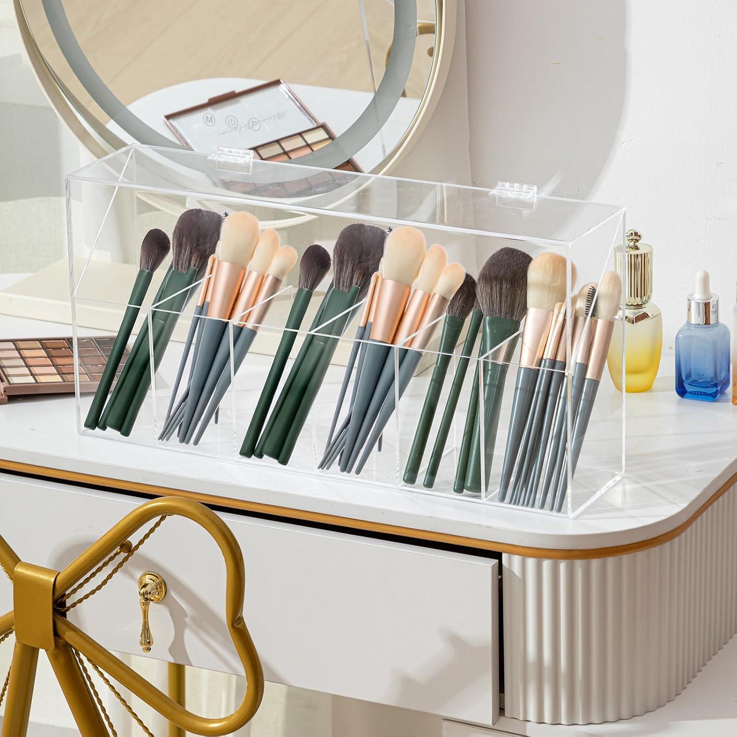 Organizador de Brochas de Maquillaje Acrílico Threehoney 6-Bolsillos