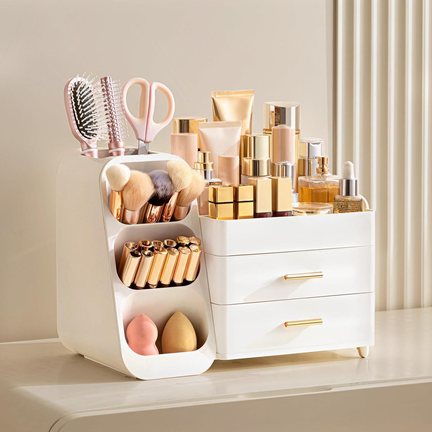 Organizador de Maquillaje HBlife Grande Blanco con Soporte
