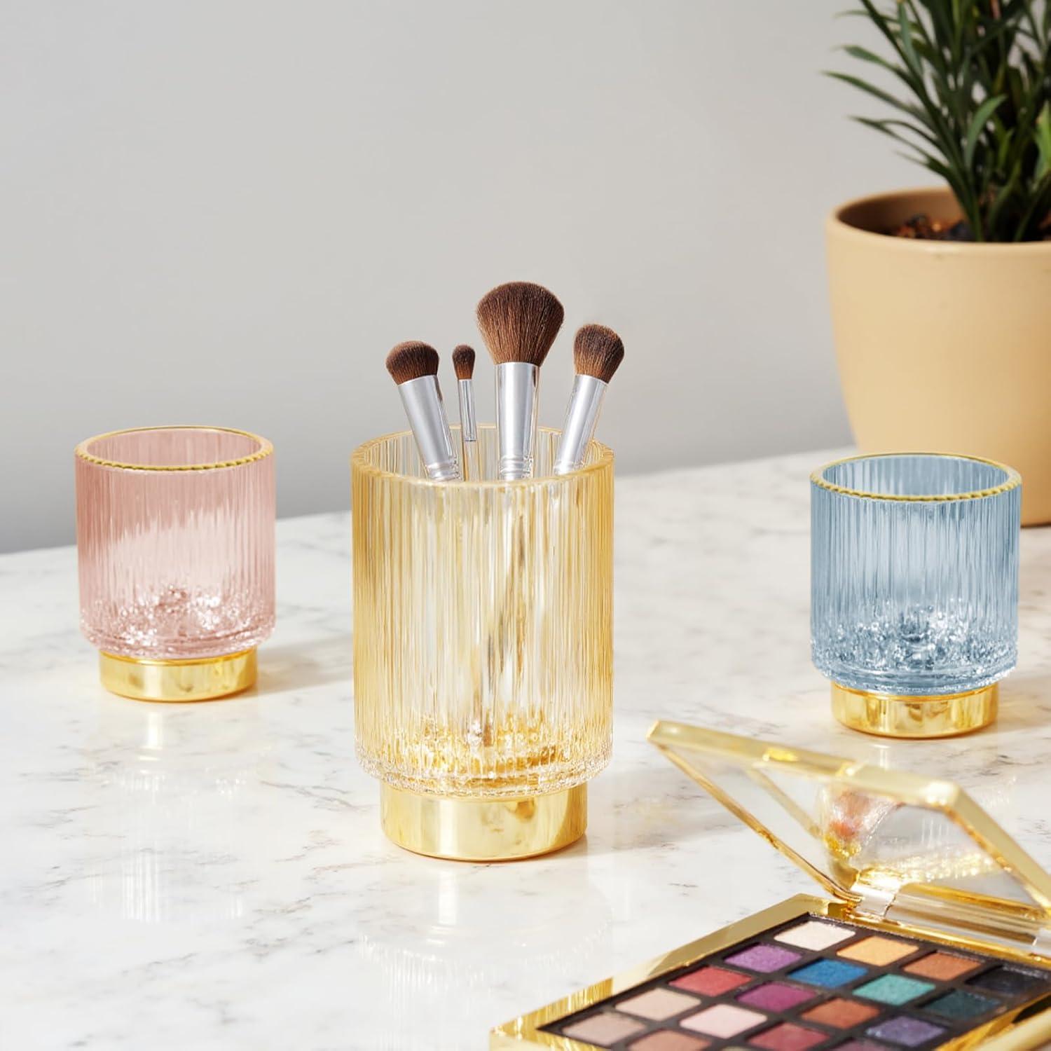 Organizador de Brochas de Maquillaje FullMeet Rosa Vidrio 2Pack