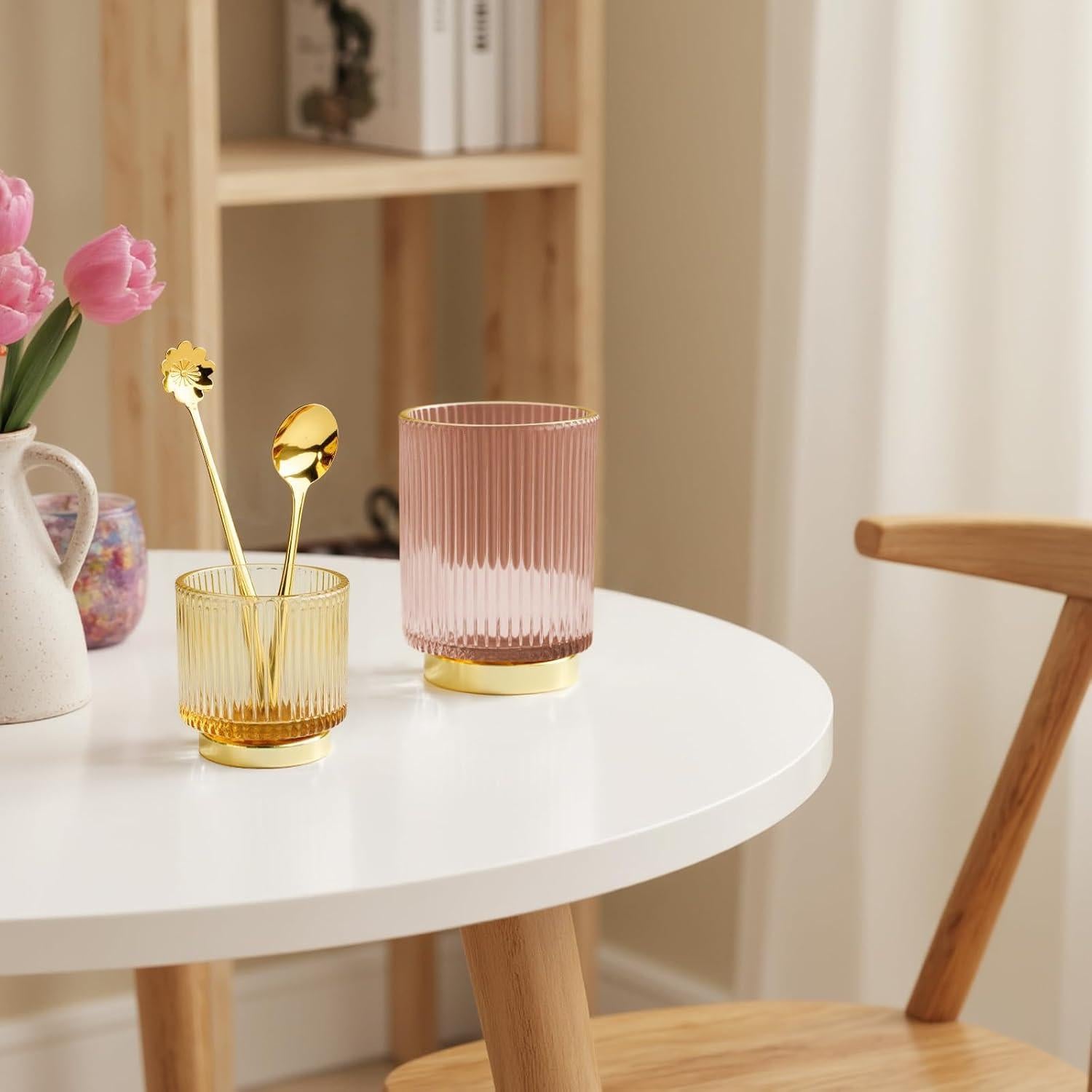 Organizador de Brochas de Maquillaje FullMeet Rosa Vidrio 2Pack