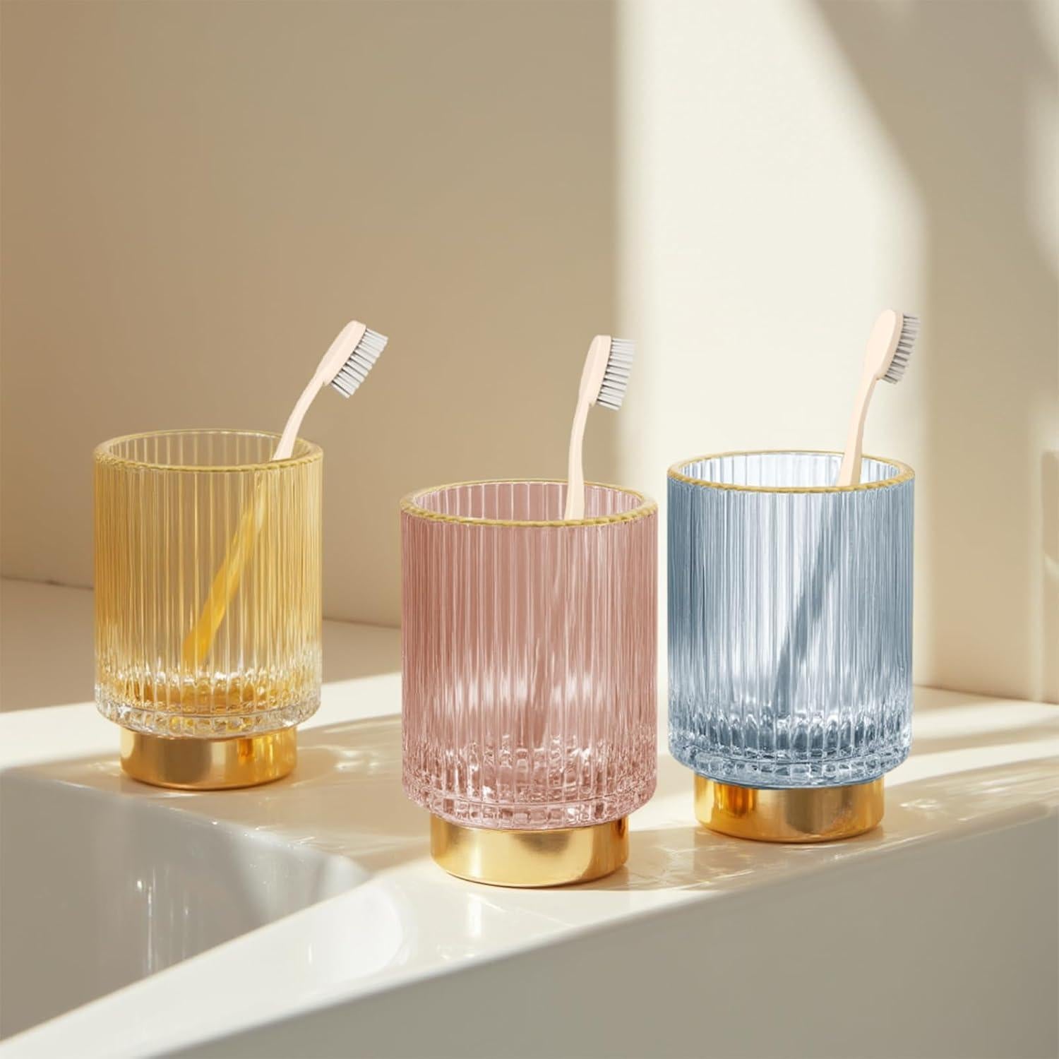 Organizador de Brochas de Maquillaje FullMeet Rosa Vidrio 2Pack