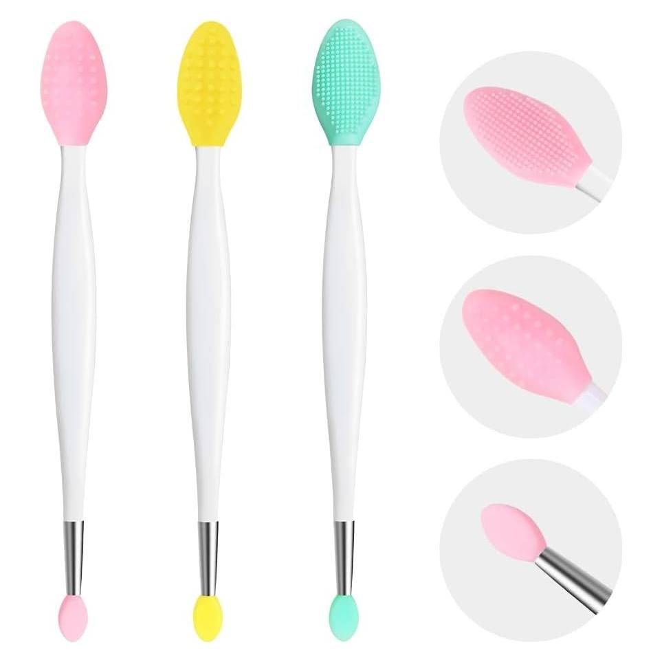 Lip Scrubber - 3 Pcs Dual-ended Lip Scrub Brush Lip Exfoliator Tool,3-in-1 Silicone Lip Brush Lip Mask Applicator Lip Scrub Tool
