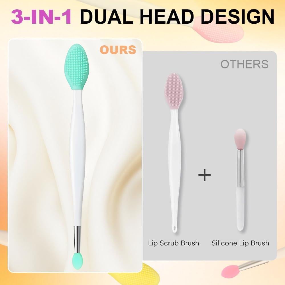 Lip Scrubber - 3 Pcs Dual-ended Lip Scrub Brush Lip Exfoliator Tool,3-in-1 Silicone Lip Brush Lip Mask Applicator Lip Scrub Tool