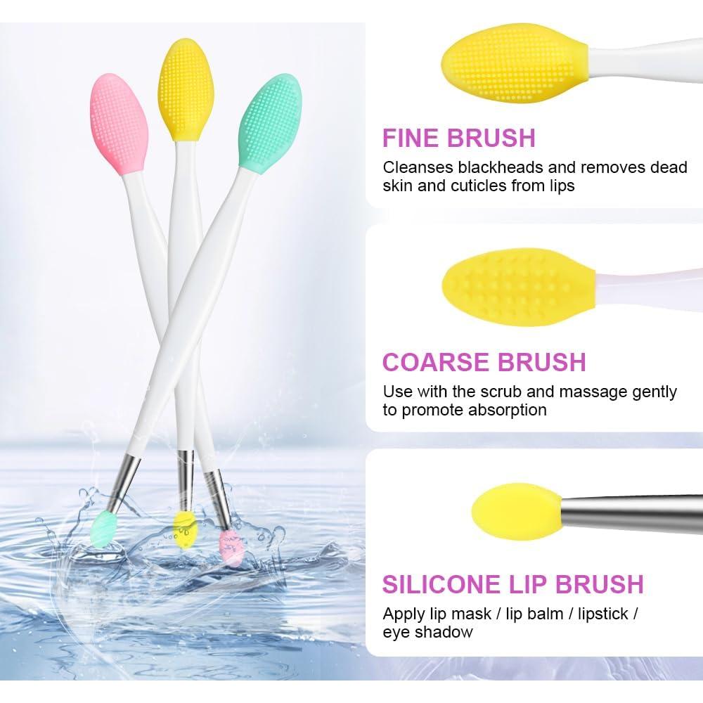Lip Scrubber - 3 Pcs Dual-ended Lip Scrub Brush Lip Exfoliator Tool,3-in-1 Silicone Lip Brush Lip Mask Applicator Lip Scrub Tool