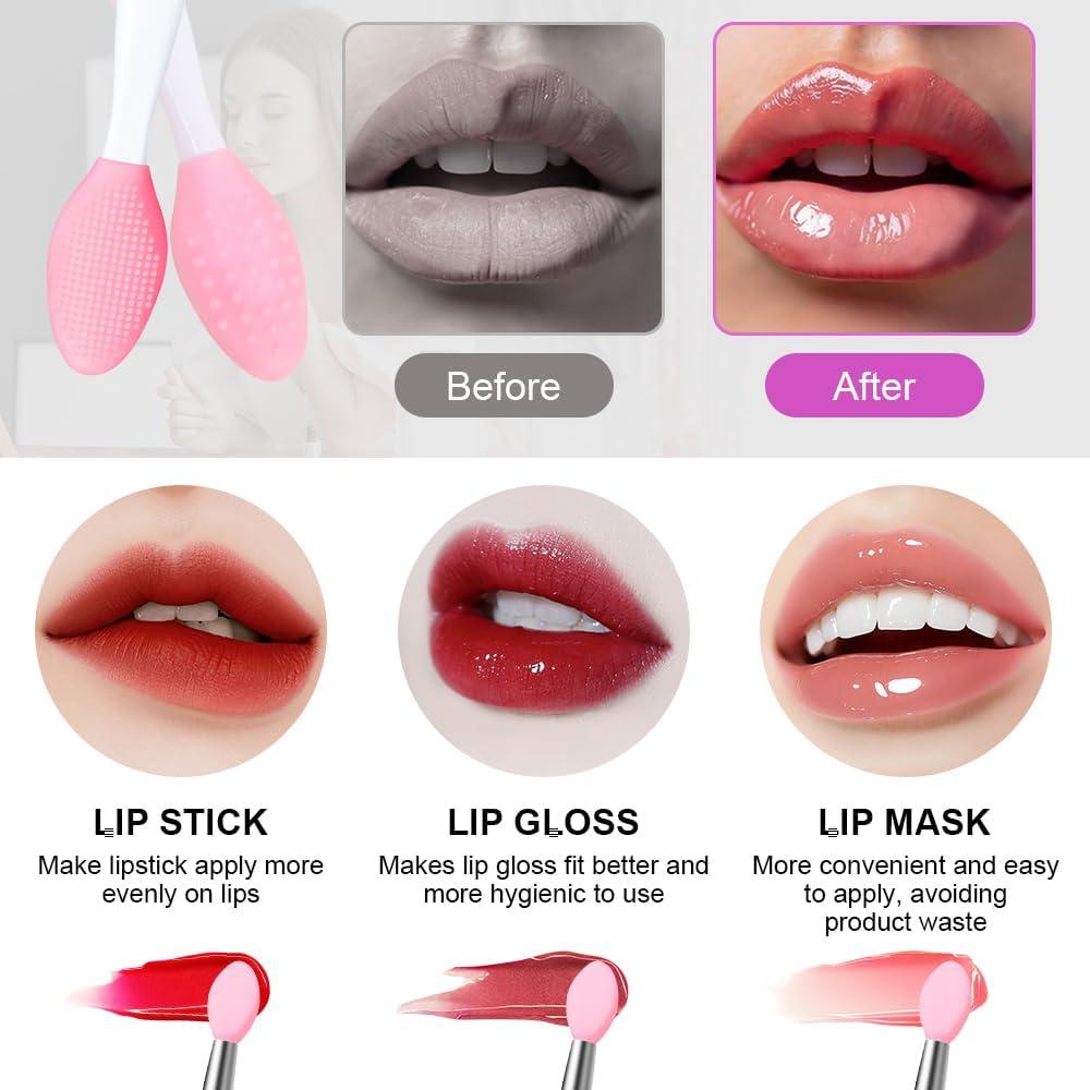 Lip Scrubber - 3 Pcs Dual-ended Lip Scrub Brush Lip Exfoliator Tool,3-in-1 Silicone Lip Brush Lip Mask Applicator Lip Scrub Tool