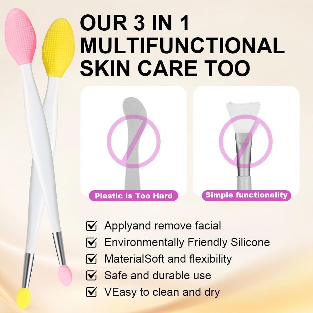 Lip Scrubber - 3 Pcs Dual-ended Lip Scrub Brush Lip Exfoliator Tool,3-in-1 Silicone Lip Brush Lip Mask Applicator Lip Scrub Tool