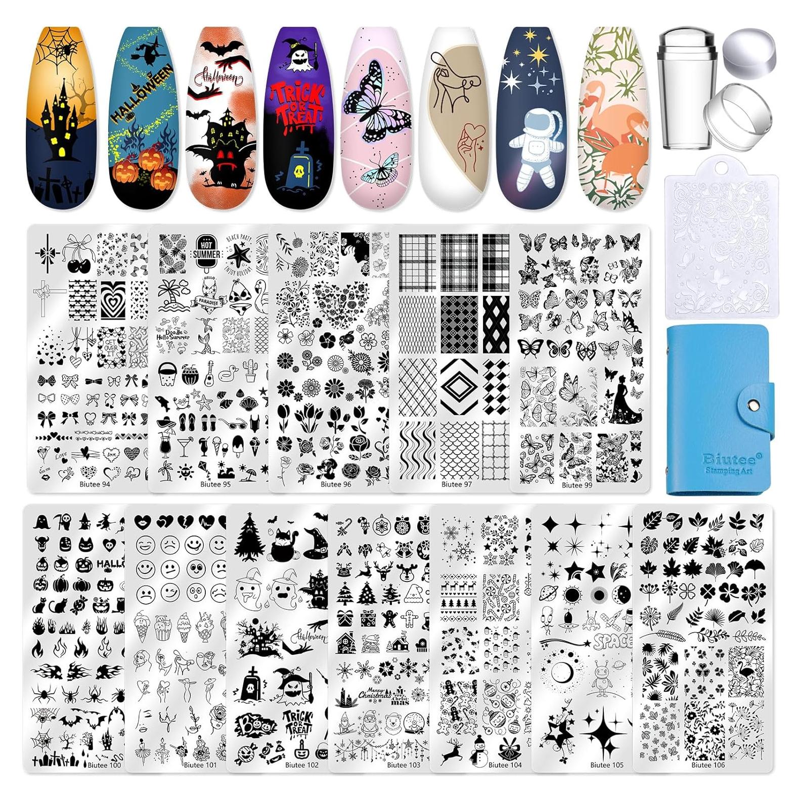 Kit de Estampado de Uñas Biutee 16Pcs con Estampador y Raspador