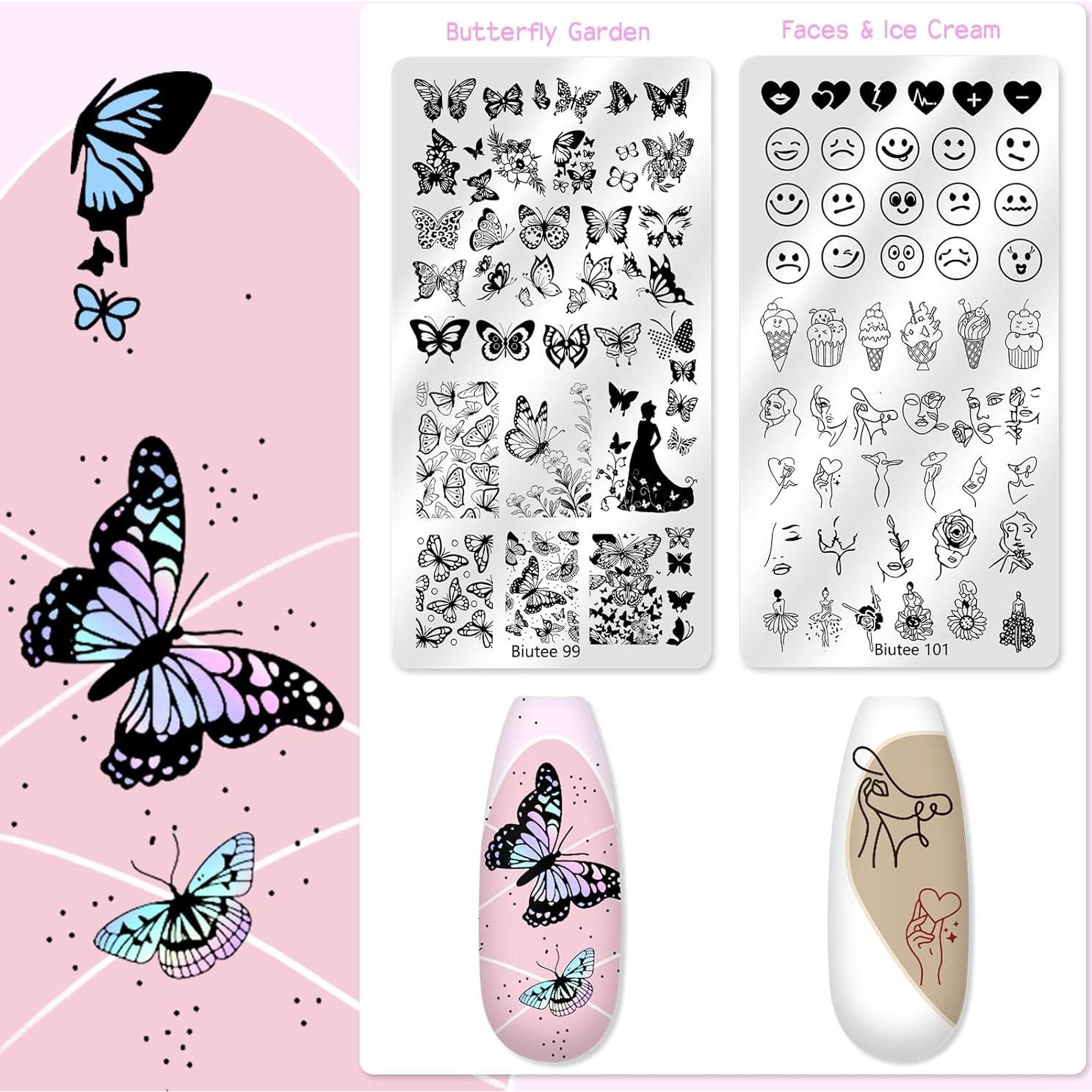 Kit de Estampado de Uñas Biutee 16Pcs con Estampador y Raspador