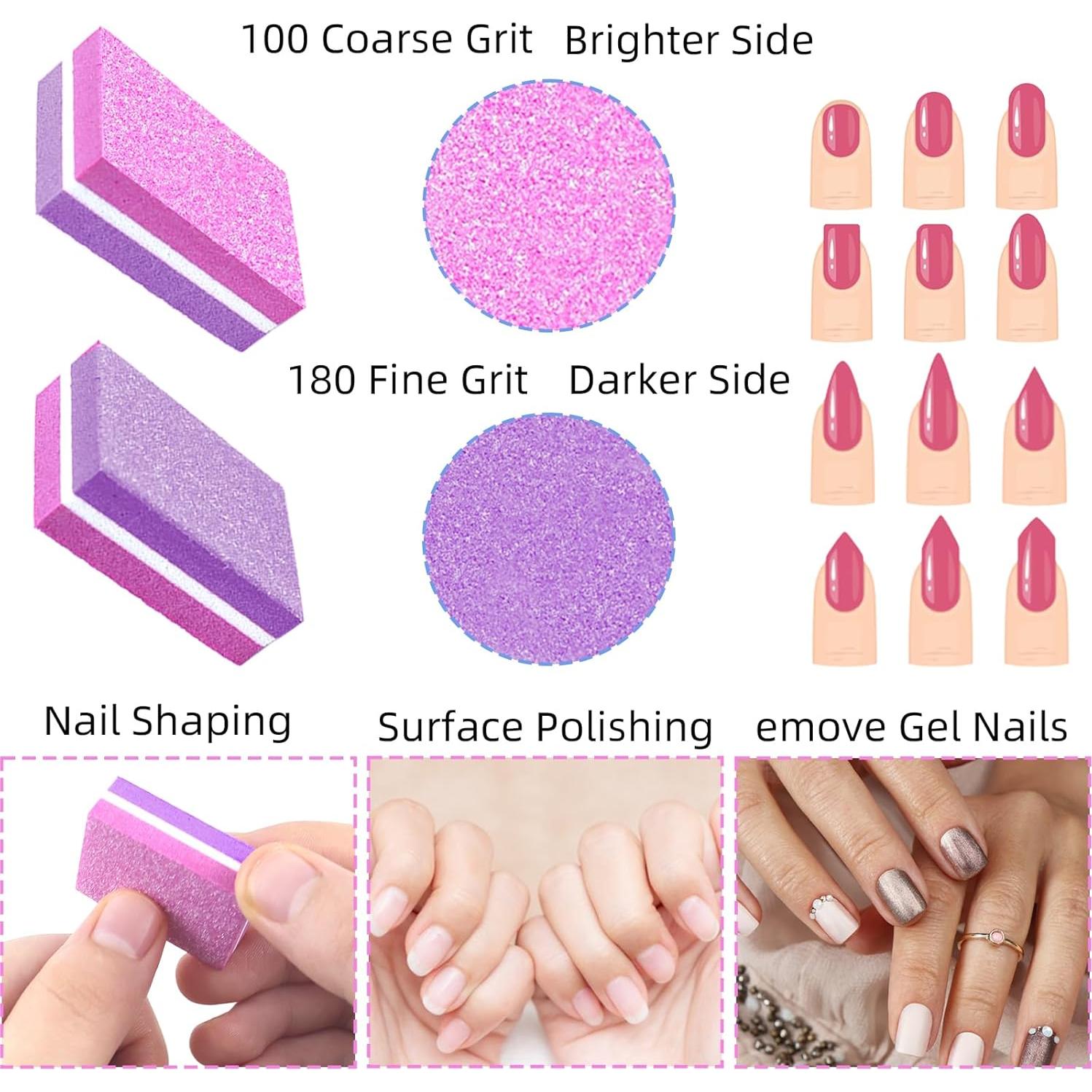 50 Esponjas Pulidoras de Uñas TKYZMS 100/180 Grit Rosa-Púrpura