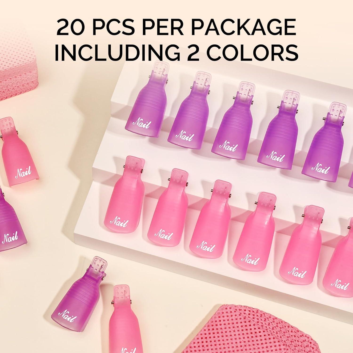 Clips Removedores de Esmalte MelodySusie 20 Pcs Rosa y Morado