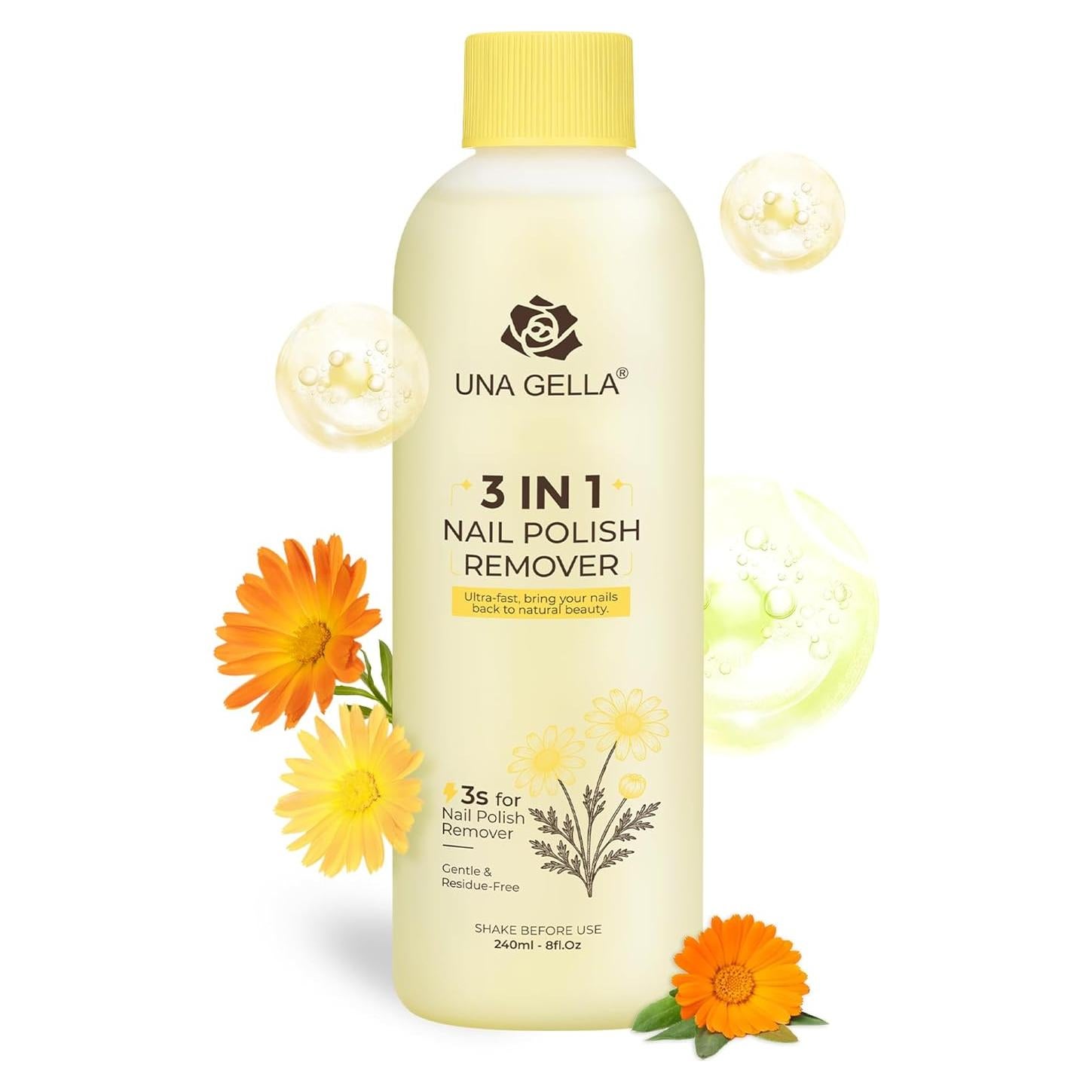 Removedor de Esmalte de Uñas UNA GELLA 236.6 ml Acetona Caléndula