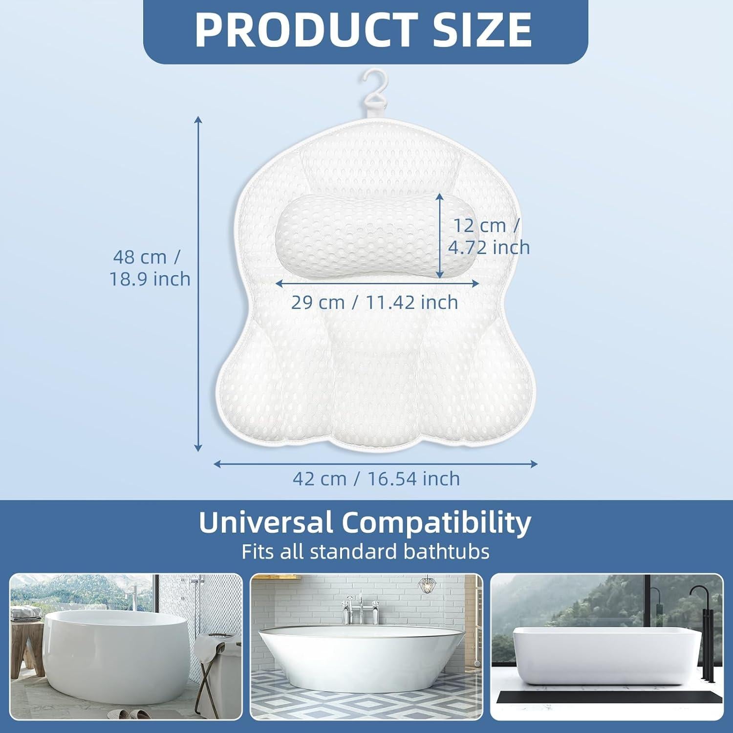 Cojín de Baño SZXYX Ergonómico con Ventosas - Blanco