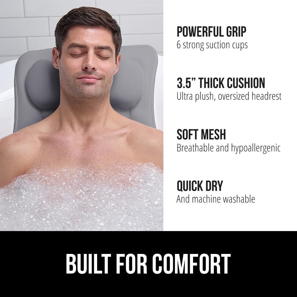 Almohada de Baño Gorilla Grip Gris con Ventosas y Soporte Ergonomico