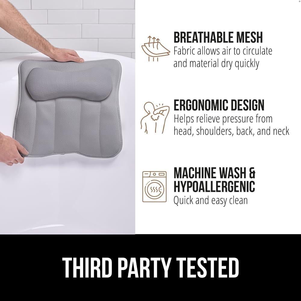 Almohada de Baño Gorilla Grip Gris con Ventosas y Soporte Ergonomico