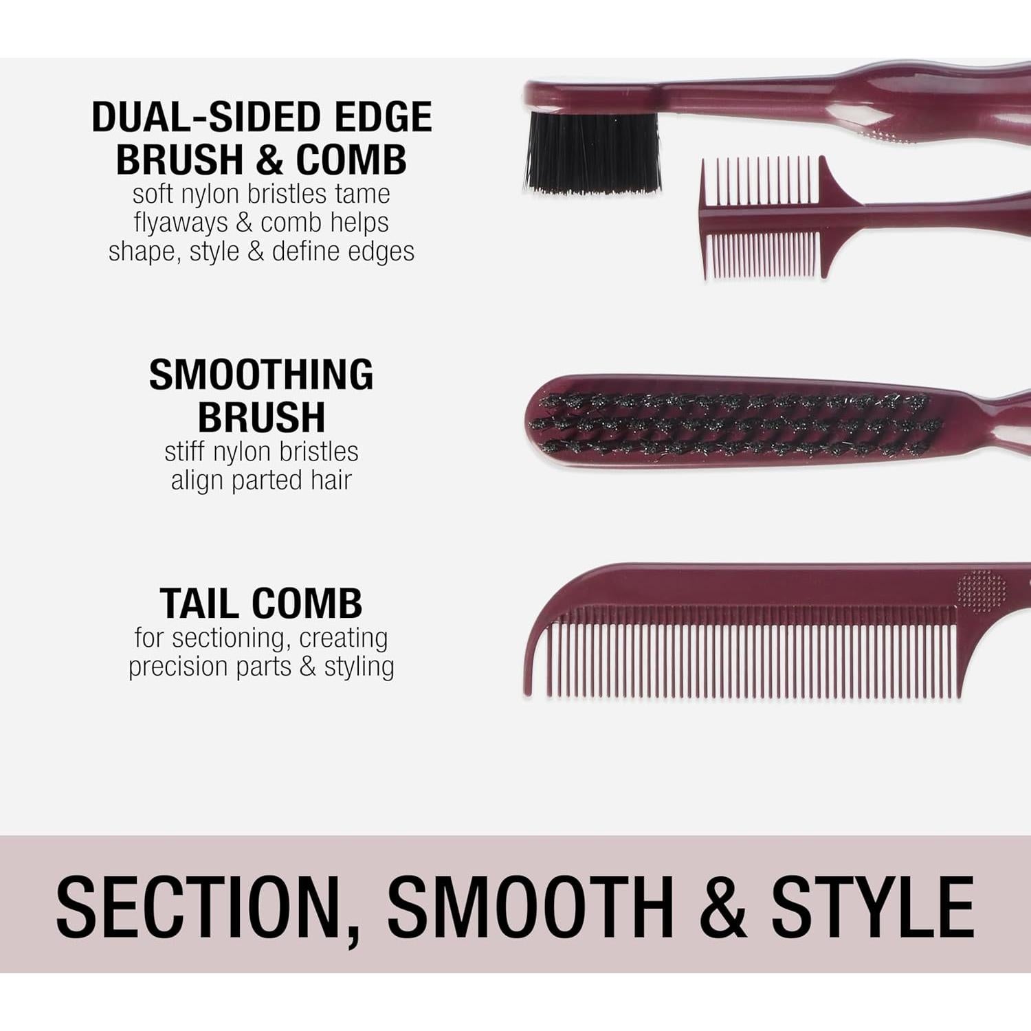 Juego de Peines Lacios Conair 3 Piezas - Peine Cola, Cepillo Alisador y Bordes