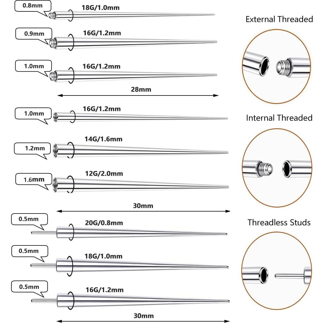 Kit Profesional de Inserción para Piercings 14G 16G 18G 20G Acero Inoxidable