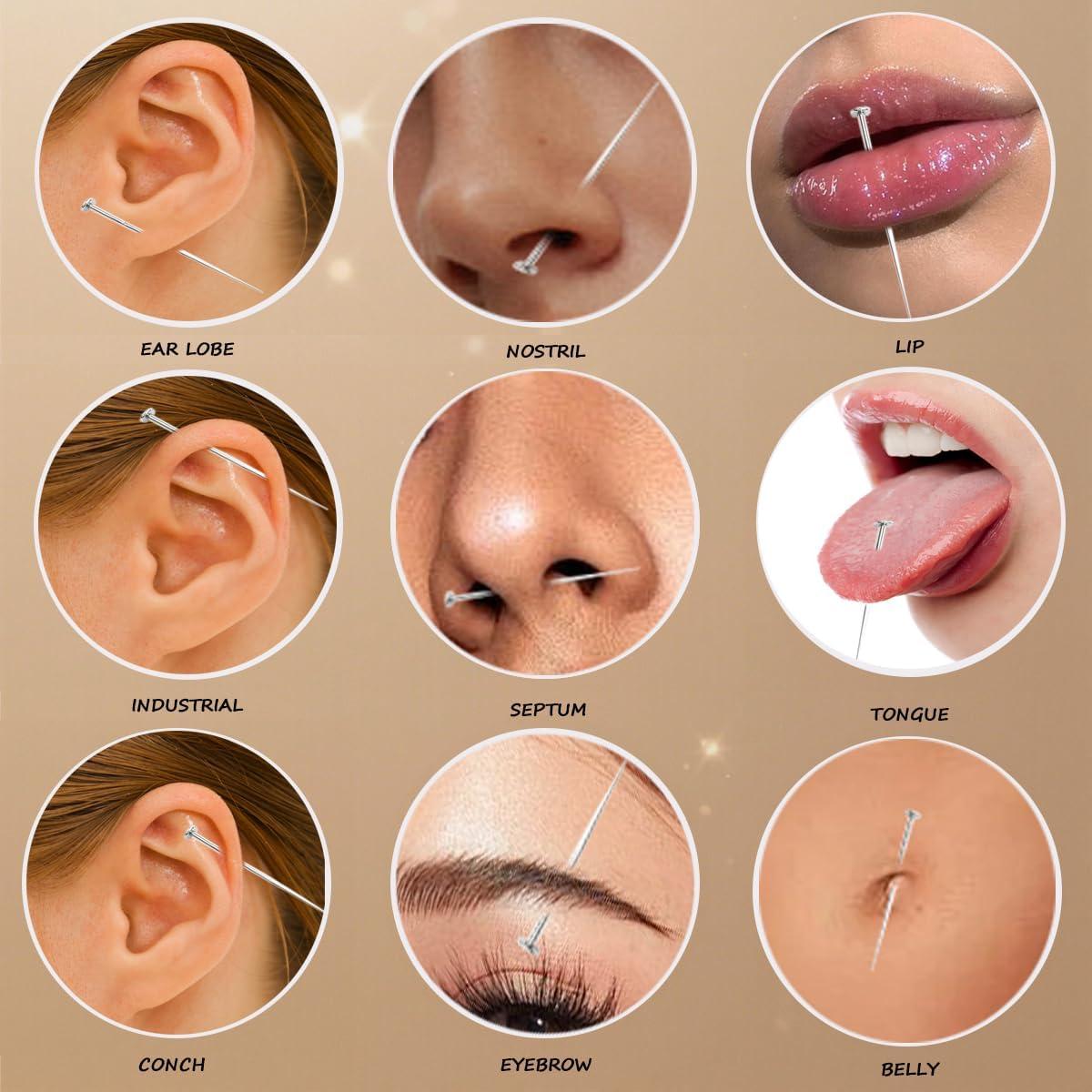 Kit Profesional de Inserción para Piercings 14G 16G 18G 20G Acero Inoxidable