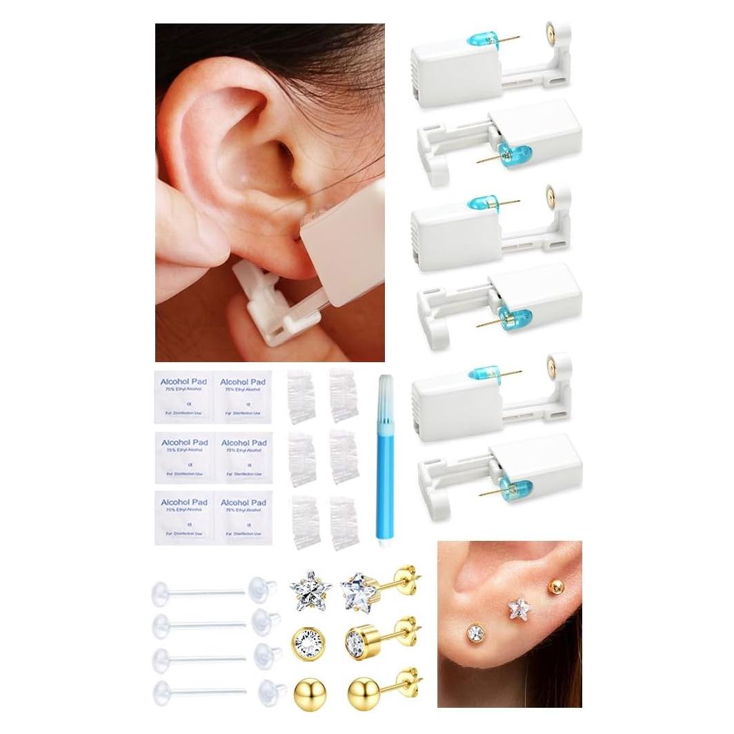 Kit de Perforación de Orejas KRFY con Pistola y Pendientes Oro