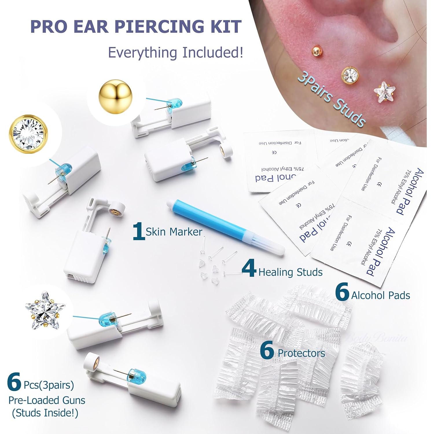 Kit de Perforación de Orejas KRFY con Pistola y Pendientes Oro