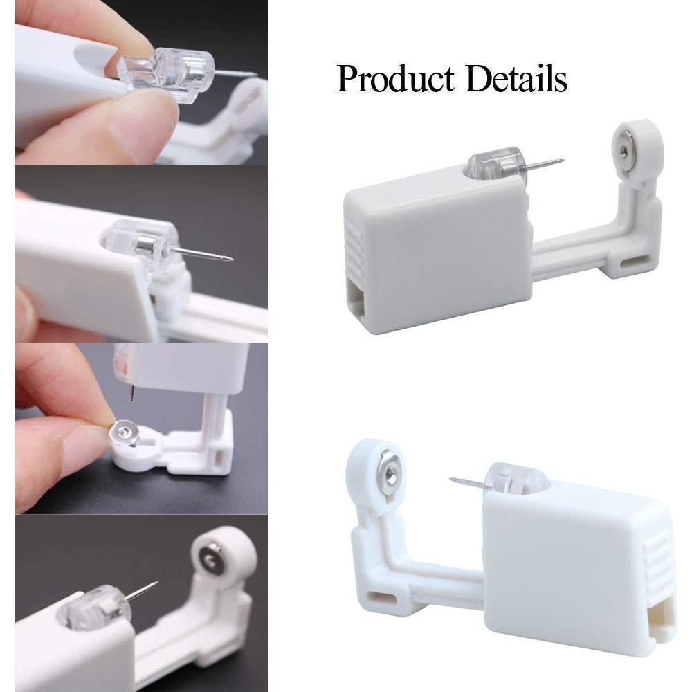 Ear Piercing Gun - Prgislew 2 Pack Ear Piercing Kit Disposable Self Ear Piercing Gun with Ear Stud and Clean Tool Pierce Kit Tool for Nose Studs Cartilage Tragus Helix Piercing Gun (Silver White1)