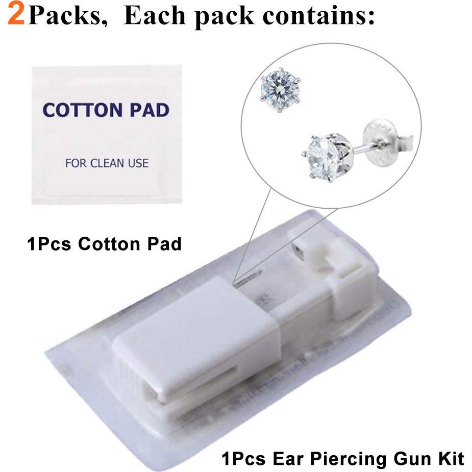 Ear Piercing Gun - Prgislew 2 Pack Ear Piercing Kit Disposable Self Ear Piercing Gun with Ear Stud and Clean Tool Pierce Kit Tool for Nose Studs Cartilage Tragus Helix Piercing Gun (Silver White1)