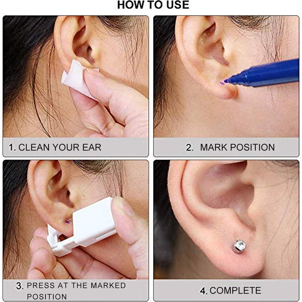 Ear Piercing Gun - Prgislew 2 Pack Ear Piercing Kit Disposable Self Ear Piercing Gun with Ear Stud and Clean Tool Pierce Kit Tool for Nose Studs Cartilage Tragus Helix Piercing Gun (Silver White1)