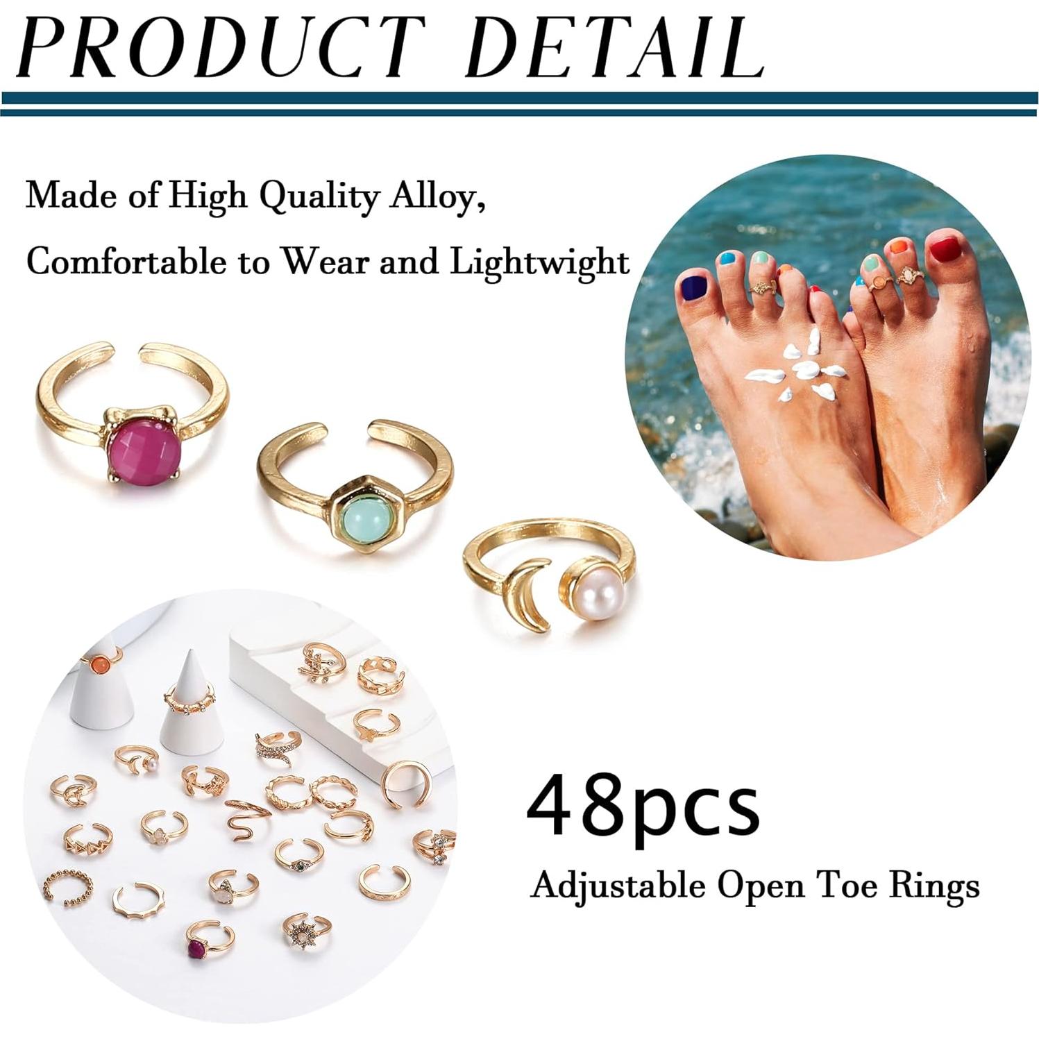 Juego de 48 Anillos Abiertos Ajustables para Dedo de Pie Subiceto - Oro