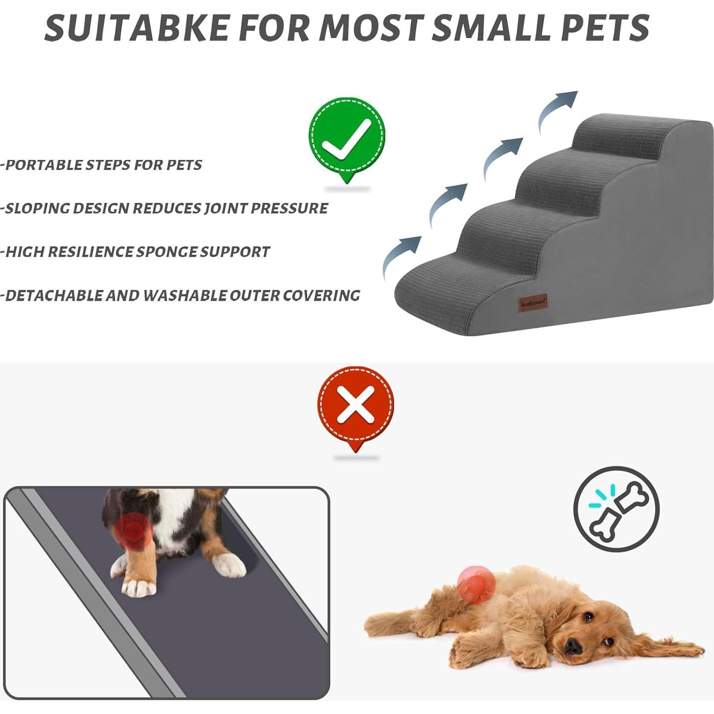 Escalones para Perros AODISMAN 4 Pasos Antideslizantes 44.2 cm Gris