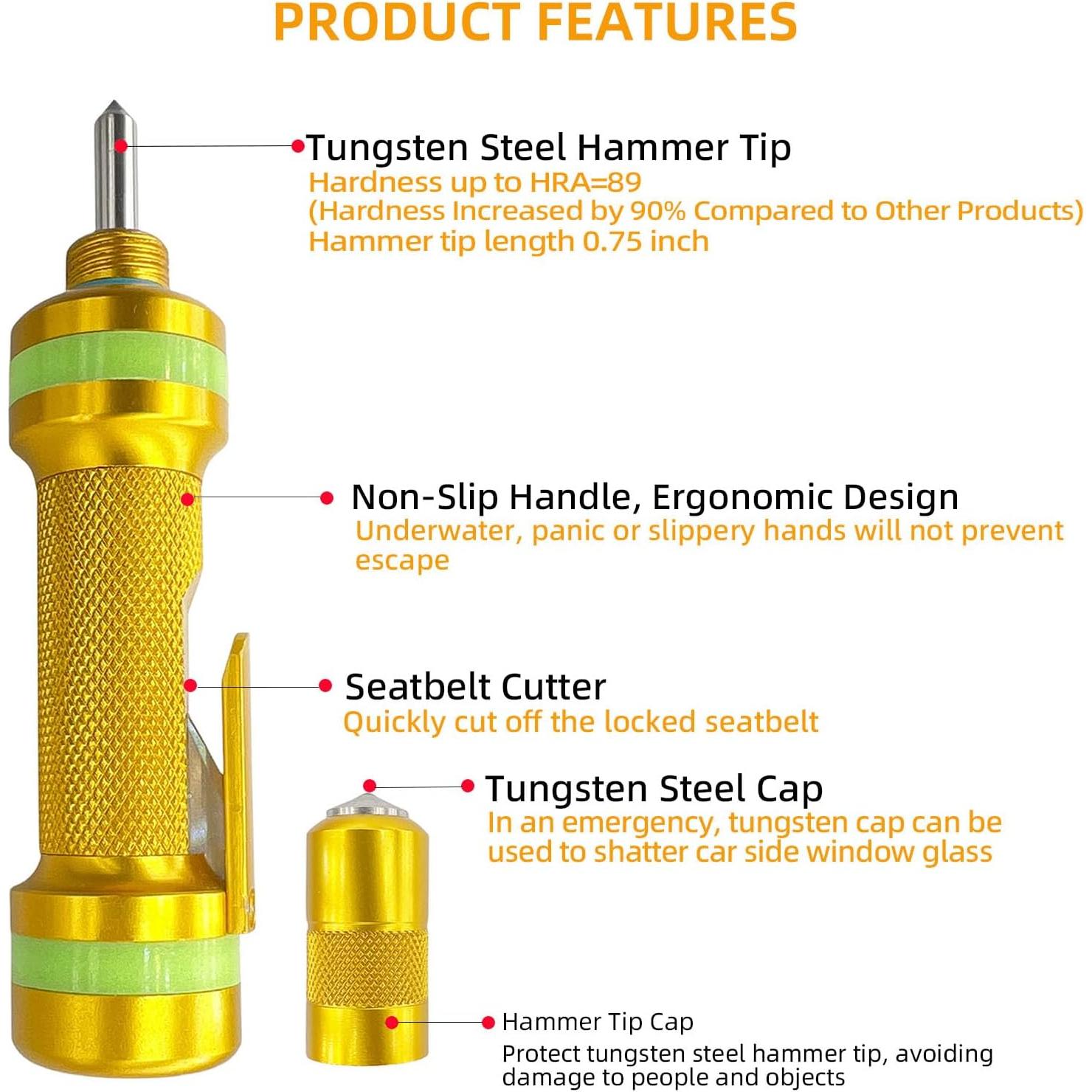 Cortador de Cinturón y Rompedor de Ventanas Autkbit A01 Oro