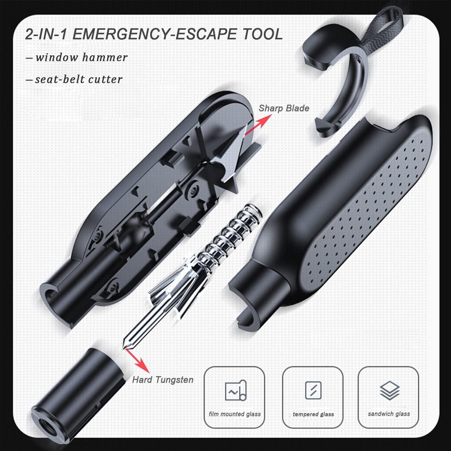 Martillo de Seguridad 2 en 1 ACEBON Rojo - Rompe Cristales y Cortador de Cinturón