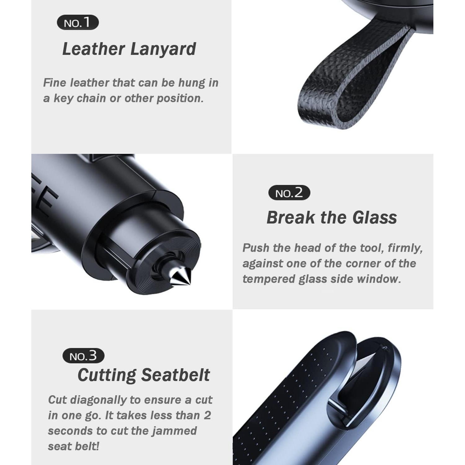 Martillo de Seguridad 2 en 1 ACEBON Rojo - Rompe Cristales y Cortador de Cinturón