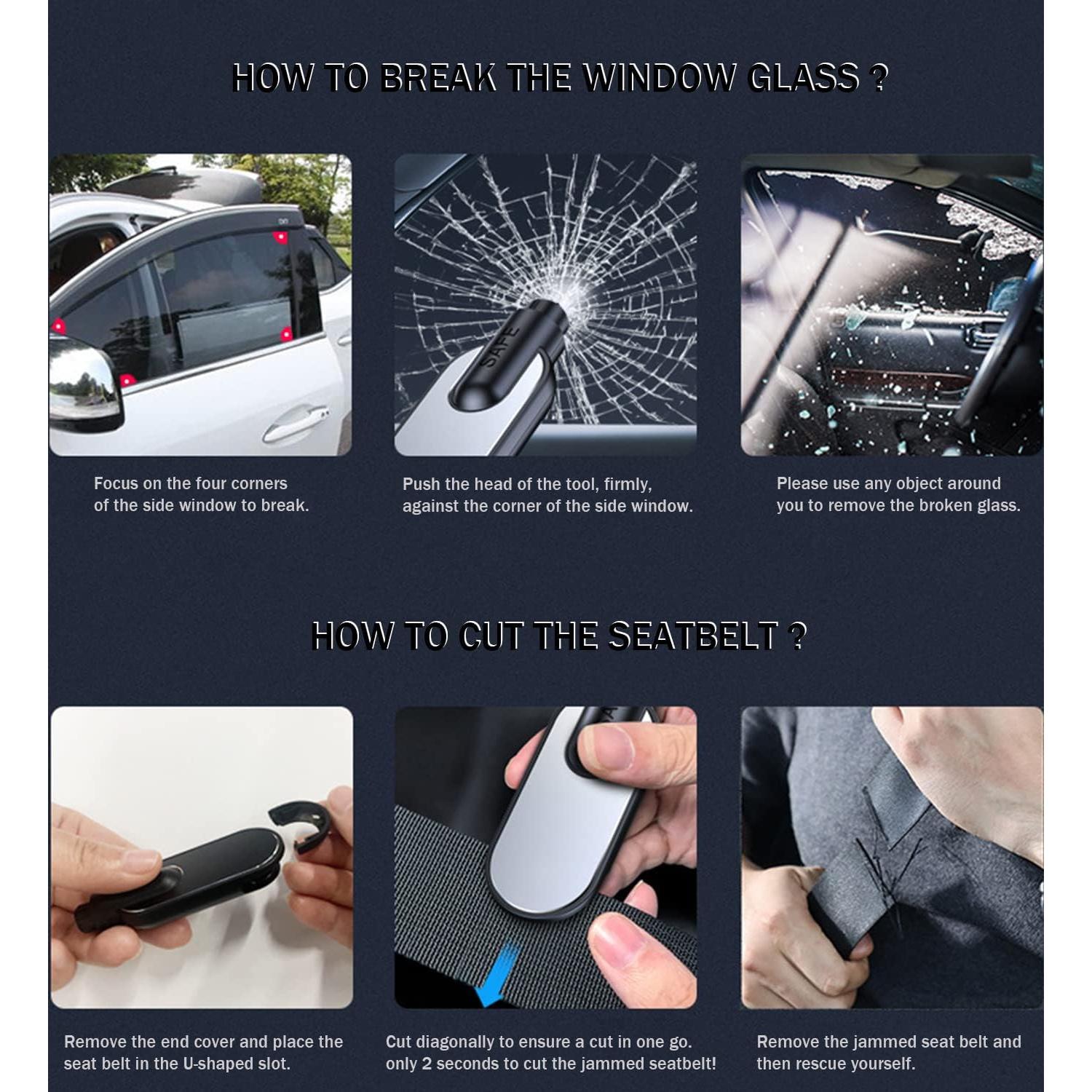 Martillo de Seguridad 2 en 1 ACEBON Rojo - Rompe Cristales y Cortador de Cinturón