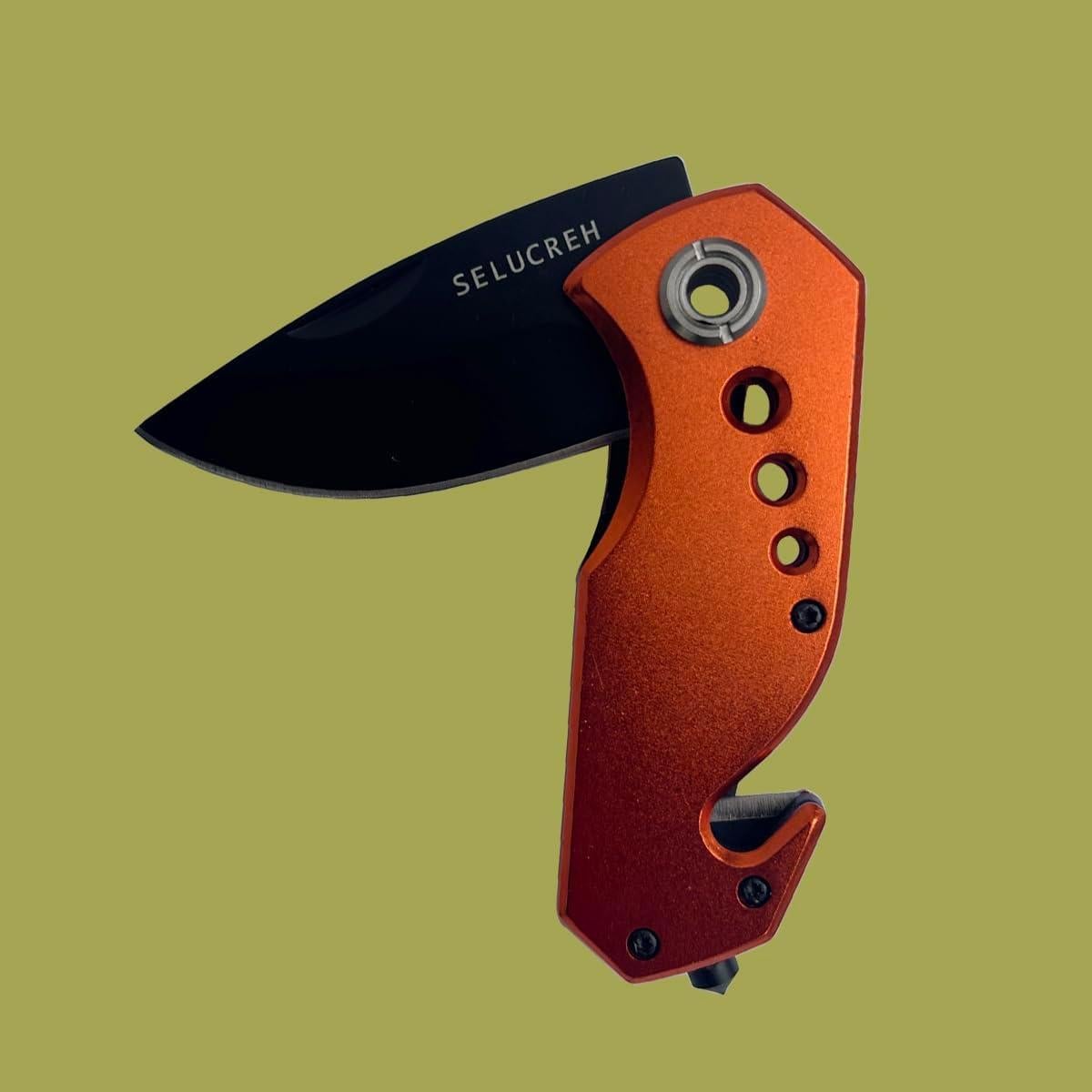 Cuchillo de bolsillo SELUCREH plegable 16 cm acero inoxidable naranja