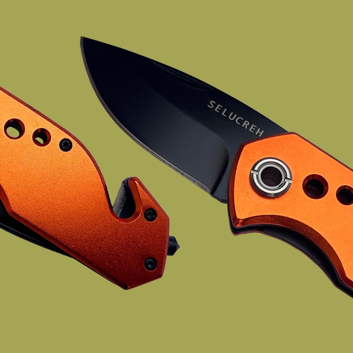 Cuchillo de bolsillo SELUCREH plegable 16 cm acero inoxidable naranja