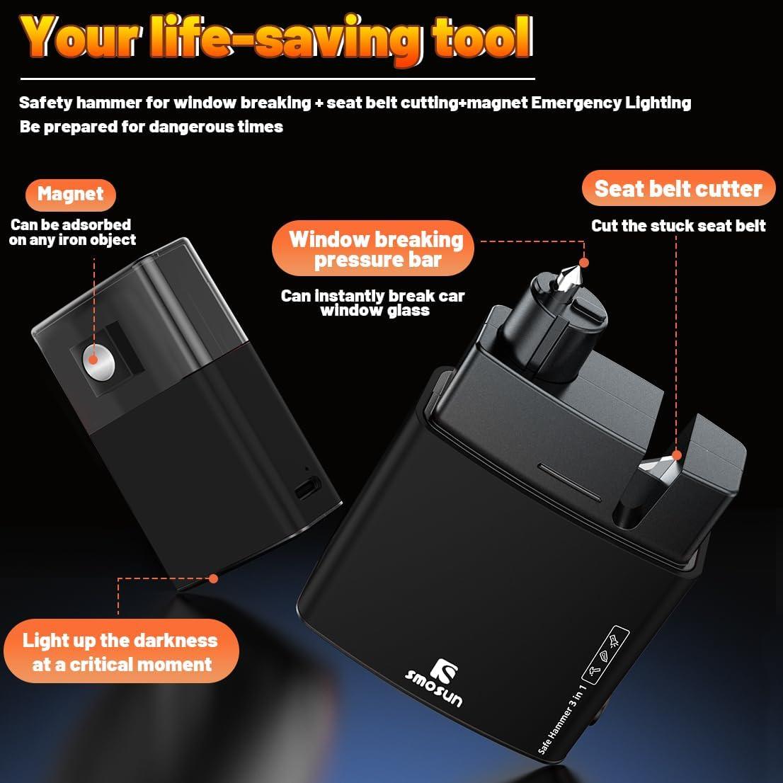 Martillo de Seguridad 3 en 1 Gemgong Cortador y Rompe Cristales