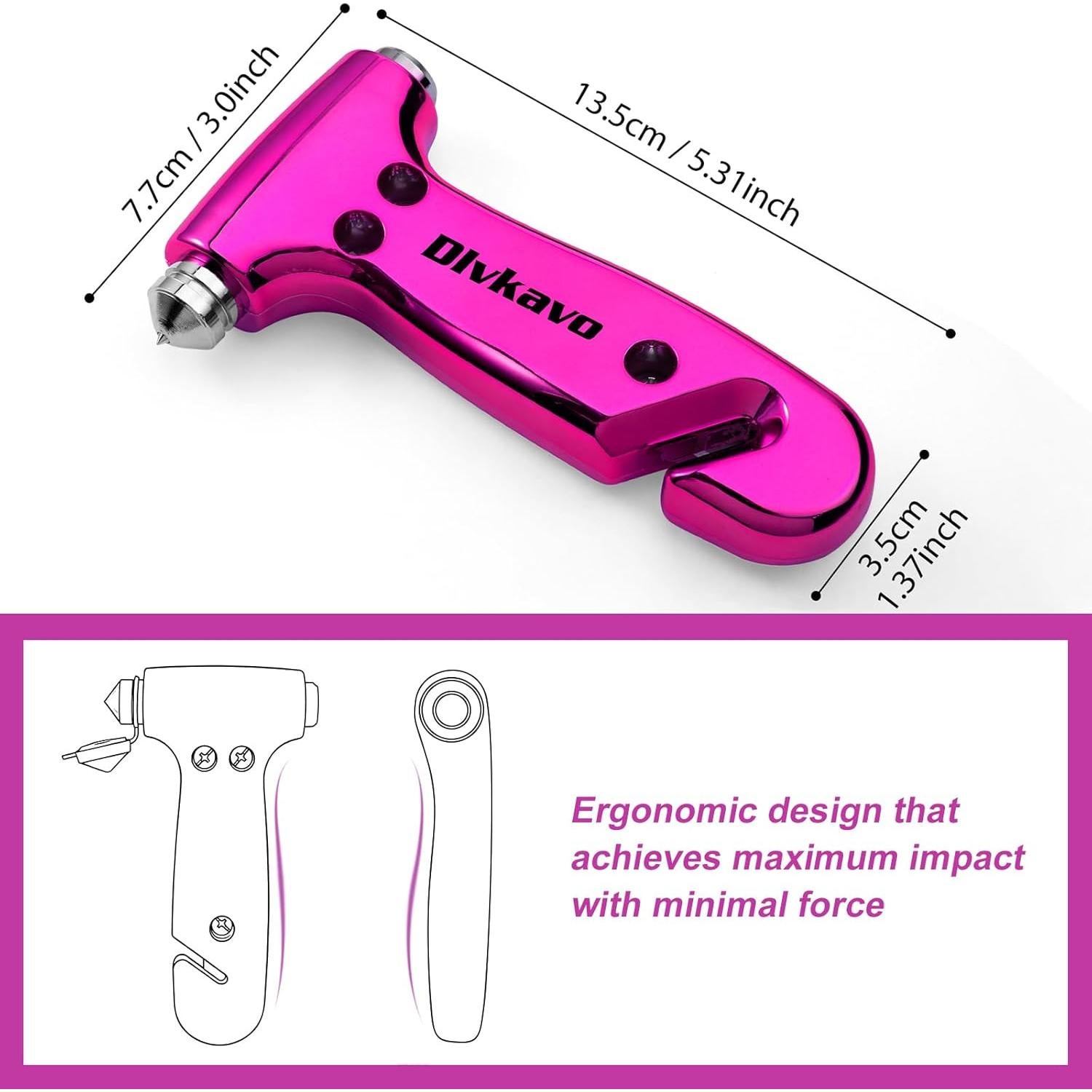 Martillo de Seguridad Dlvkavo para Automóvil 3 en 1 Rosa