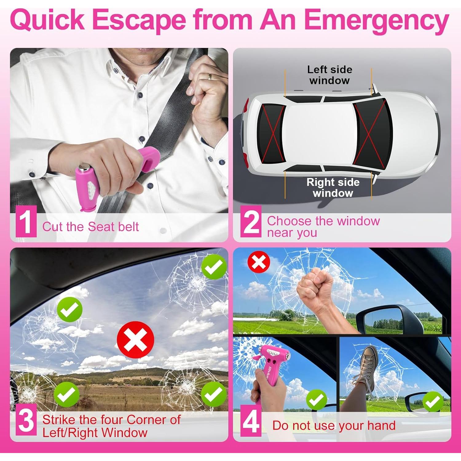 Rompe Ventanas Dlvkavo 3-en-1 Martillo de Seguridad Rosa