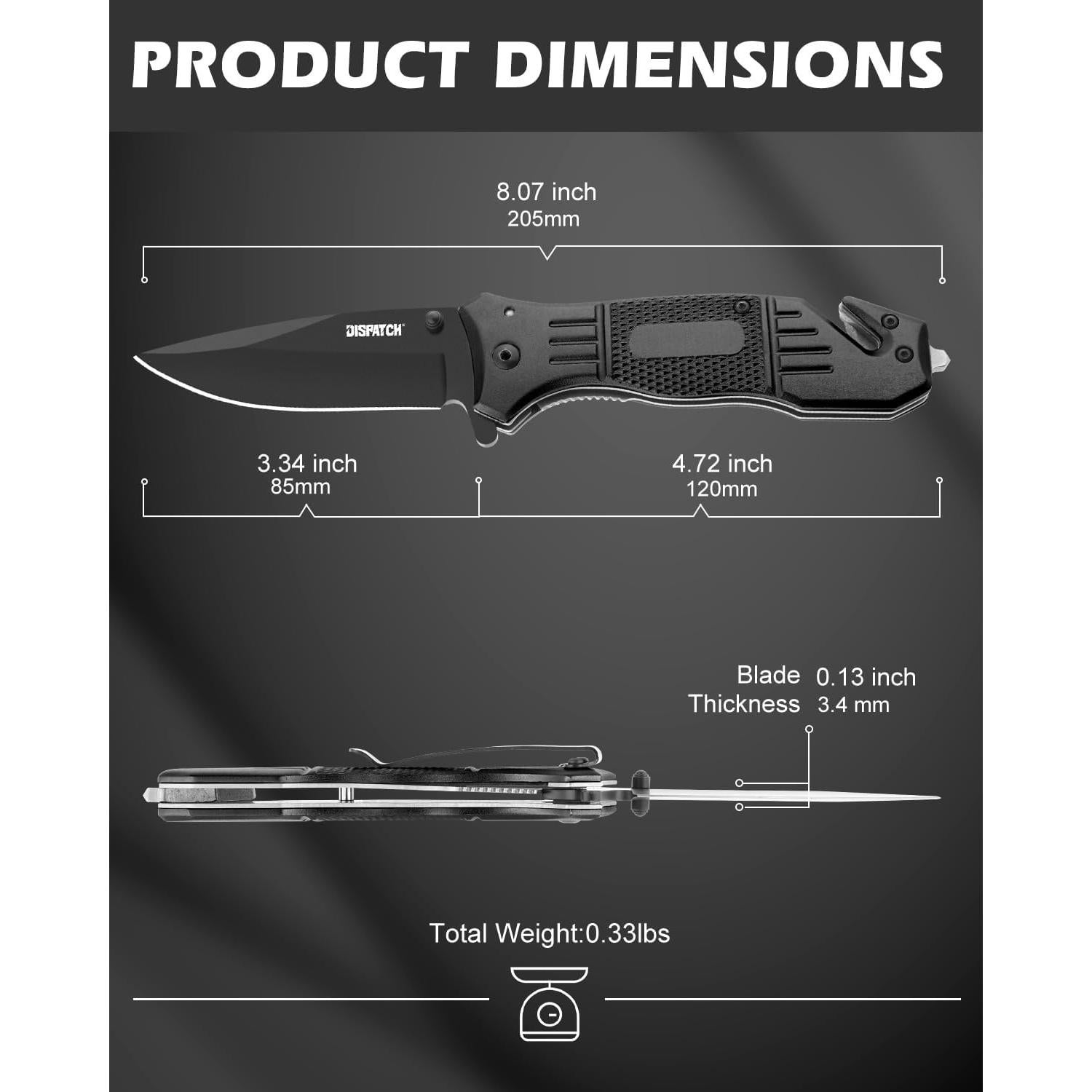 Cuchillo de bolsillo Dispatch EDC 8.5 cm con rompevidrios y cortador