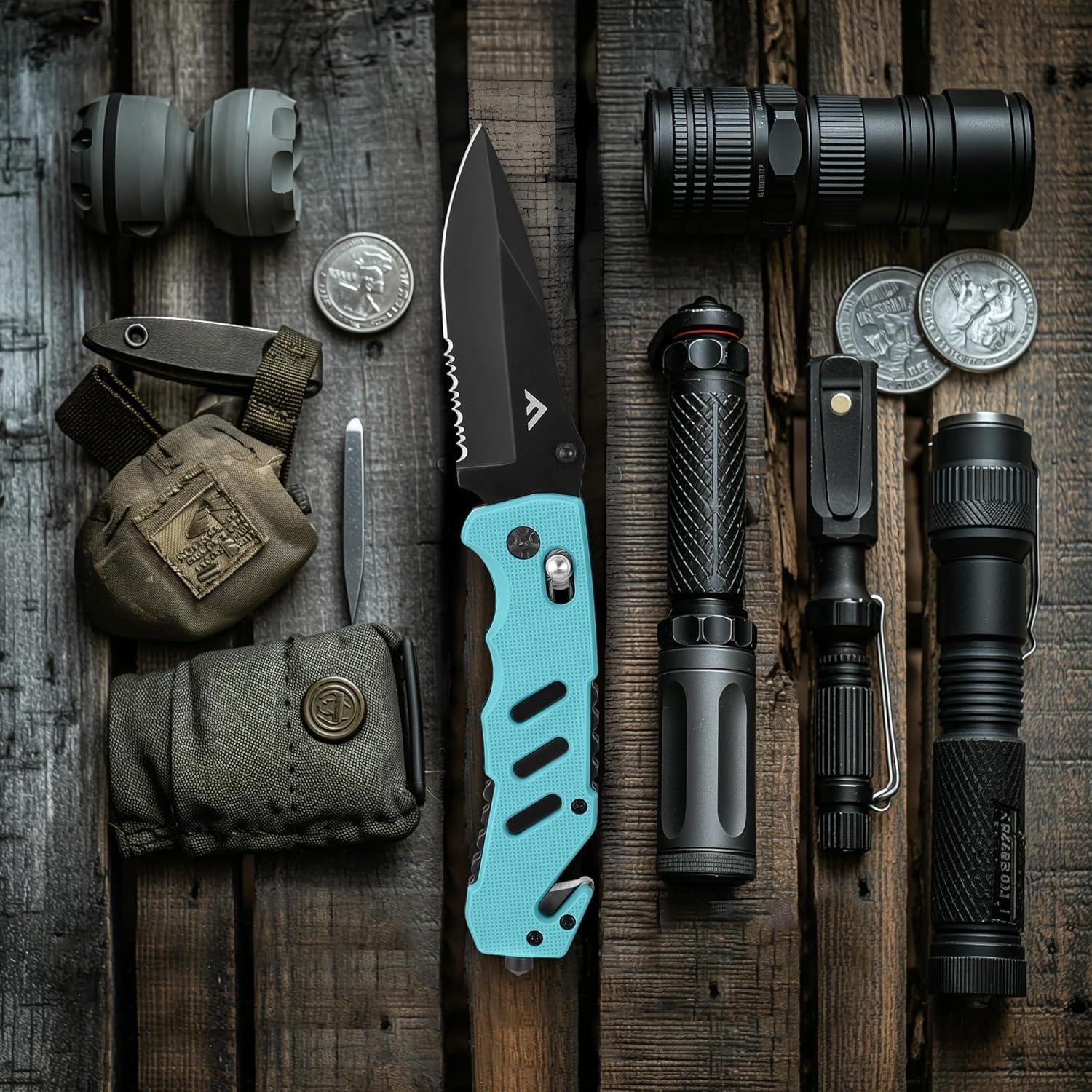 Cuchillo Plegable FLISSA Azul 9 cm Hoja Acero Inoxidable EDC